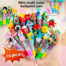 10pcs Retractable Cute Cartoon 4-Color Ballpoint Pens, Ergonomic Round Barrel, Medium Tip, PVC Material, Suitable For School, Office, Daily Use, Halloween, Christmas Party Favors,For School Supplies,Back To School - Multicolor - View 4