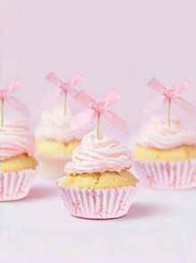 330pcs Pink Bow Cupcake Liners, Bowknot Cupcake Liners Baking Cups, Bowknot Ribbons Cake Toppers, Birthday Cake Decorations For Bachelorette Bridal Babe Shower Birthday Wedding Party Supplies