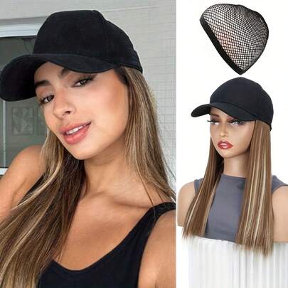 [耐高温纤维帽] 1 件耐高温纤维女士中性直发棒球帽 - 合成接发多功能嘻哈遮阳帽，适合户外活动和日常穿着