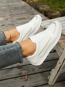 Women's Casual Lightweight Fashion Sneakers, Versatile Sports Shoes For Students And Plus Size - Gold - View 4