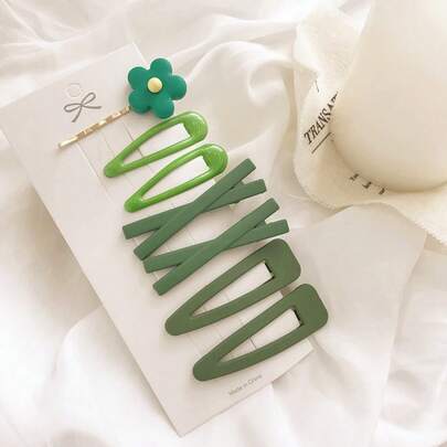 7 Pcs/Set Green Hair Clips Hairpin Hair Accessories, Elegant, Minimalist Side Hairclips, Colorful Floral Hairclips, Claw Clips, Hair Claws, Clips For Hair, Hair Slide, Hair Barrettes, Snap Clip, School Stuff, Flower Hair Accessories, Bobby Pins, Vacation Outfits Woman