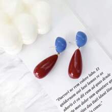 1 Pair Retro-Style Earrings With Vivid Red And Blue Contrast Colors, Stylish And High-End Versatile Women Earrings