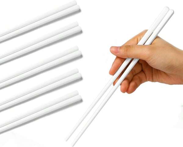 Ceramic Chopsticks Set Of 5, Porcelain Chinese Chopsticks Easy To Clean, 9.6-Inch (White)