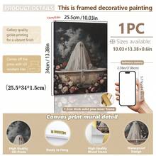 1 件，帆布墙艺术卷轴画，防水，海报，带框壁画，秋季装饰，万圣节，浴缸里的鬼魂，万圣节装饰，闹鬼浴室印刷品，艺术海报印刷品，黑暗学院，复古海报，哥特式绘画，万圣节壁画，复古艺术海报，适用于客厅、卧室、入口装饰、鬼屋或万圣节派对装饰、浴室装饰、房间装饰