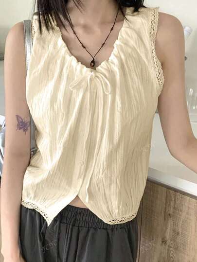 2025 Summer Women's New Casual Minimalist Fashion Matching Set, Drawstring Design Top