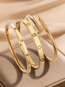 18 Karat vergoldetes Edelstahl Armband mit Vier-/Drei-Blatt Kleeblatt Muster, geeignet für Damen Partys, täglichen Gebrauch, europäischer und amerikanischer Stil, personalisiert, großzügig, luxuriöses kubisches Zirkonia Armband, Hochzeitsschmuckset, Geschenk für Mädchen, Frauen, Verwandte, Freunde, wunderschöne Hochzeit, Geburtstag, Valentinstag, Muttertag