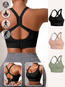Juego de 3 sostenes deportivos de mujer en negro, azul y rosa con espalda con forma de cruz, cómodos para usar en casa y al aire libre, con sujeción, transpirables y cómodos, sostenes con push up sexy, ropa interior deportiva, top de yoga, sujetador sin aros, lencería para el gimnasio