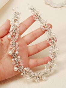 1件手工梅花造型新娘发箍，经典婚礼发饰，女士情人节配饰 - 銀色 - 查看 3