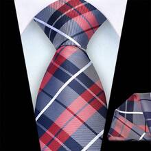 2 件 8 厘米宽 1200 针条纹格子领带和口袋巾套装，高品质经典时尚商务休闲领带套装，适合男士、婚礼、圣诞节、派对的礼物