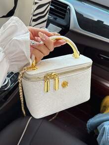 百搭休闲手提包，时尚蛇皮纹理材质，适合携带手机、口红、零钱