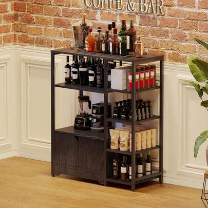 Huisuilinss Estantería de panadero con armarios de almacenamiento, gabinete de barra de café industrial de 38.2 "H con estantes, soporte de microondas de cocina con almacenamiento para comedor, sala de estar