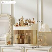 1-Set 3-Layer Crown Design Foldable Drawers Makeup Organizer Box, Cream White Color, Suitable For Cosmetics, Lipsticks, Skincare Products, Desk Top Storage, Thickened & Enlarged Easy To Carry