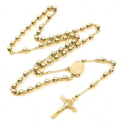 1pc/2pcs/6pcs/12pcs Religion Christian Stainless Steel Necklace For Women Virgin Mary Jesus Cross Pendant Long Beads Chains Fashion Jewelry