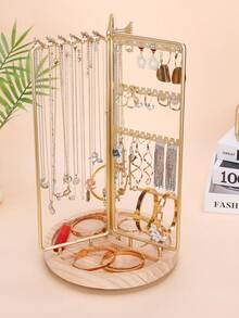 1个创意360°旋转多功能首饰架，适用于手表、耳环、发夹、耳钉、项链和手链。顶部设有储物架，可存放日常必需品，是情人节、感恩节和圣诞节惊喜的完美之选。