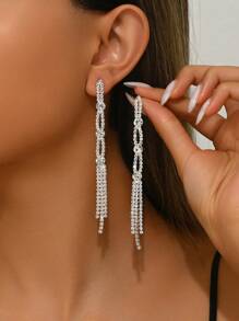 1 par de pendientes largos con borlas de rhinestone, joyería de estilo minimalista coreano para vestidos de fiesta para mujeres