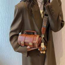 Summer Retro Style Single-Shoulder Crossbody Bag, Adjustable Printed Shoulder Strap, Soft Artificial Leather, Magnetic Buckle, Foldable Decoration, Perfect For Work, Commuting, Dates And Parties, Perfect Travel Accessory