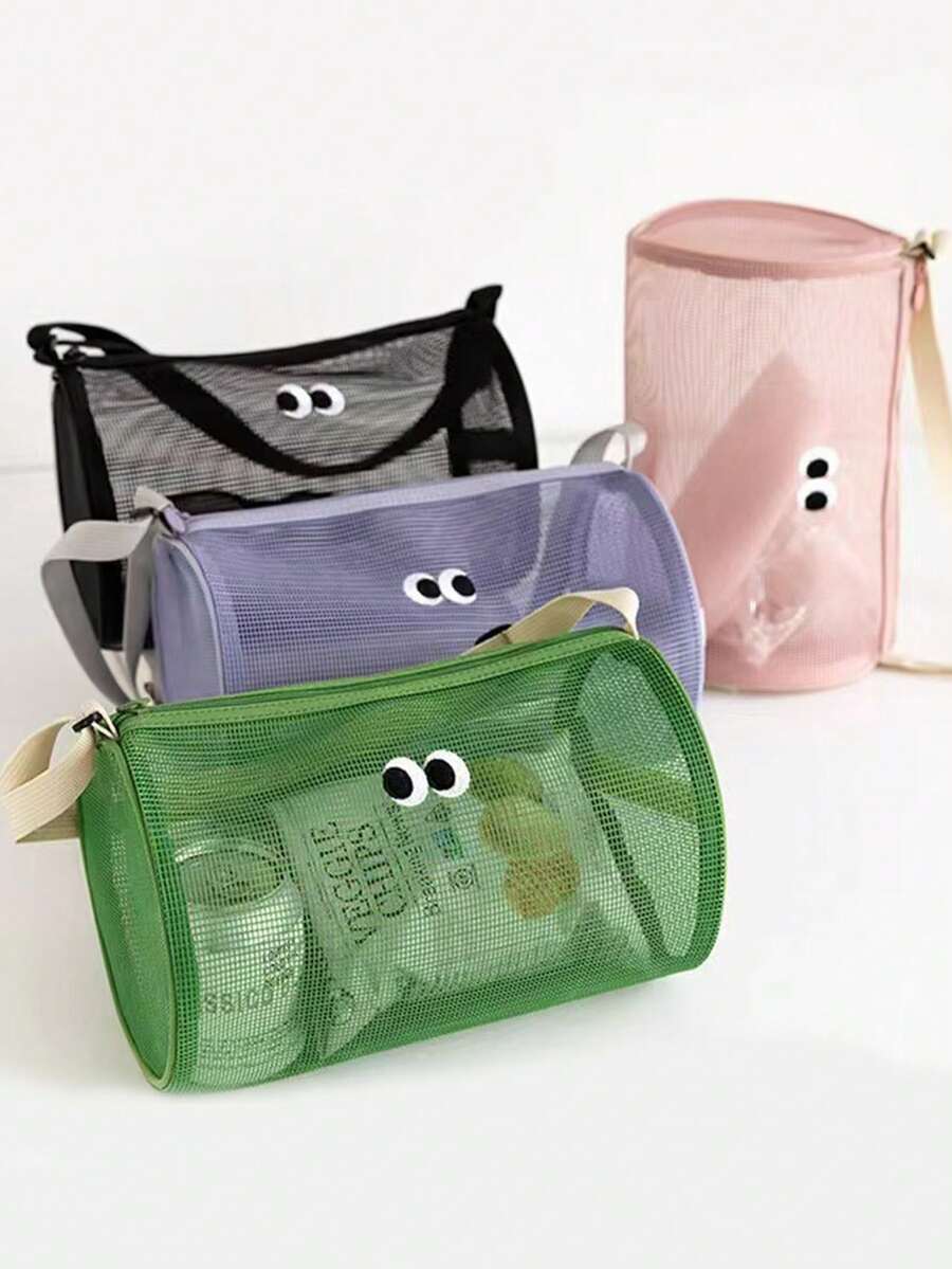 1pc Cylindrical Mesh Breathable Casual Travel Handbag & Crossbody Bag, Beach & Swimming Toiletry Storage Bag Toiletry Bag For Ladies,Small Makeup Bag,Toiletry Bag For Ladies,Small Makeup Bag,Toiletry Bag For Women,Gifts For Women,Christmas Gifts,Gift Ideas For Women - Multicolor - View 1