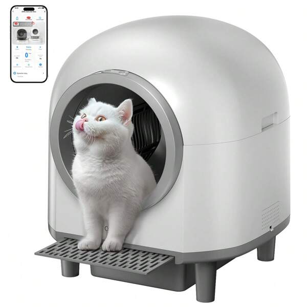 OMCPET M1 100+10L Automatic Cat Litter Box Self Cleaning with Stairs, APP-Control Smart Litter Box with Safety Sensor Protection, Electric Cat Litter Boxes for Multiple Cats, with Advanced Odor Control (White))