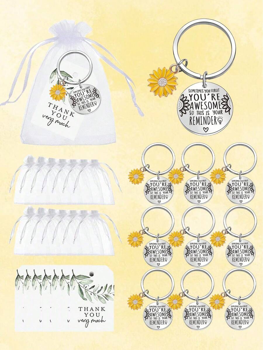 1 Stück/12 Stück/20 Stück inspirierendes Sonnenblumen Schlüsselanhänger Geschenkset, Organza Beutel Dankeschön Anhänger für Partyartikel, Du bist FANTASTISCH, inspirierende Worte Rucksack für die Schule