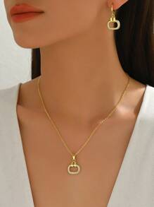 3 Peças/Conjunto Elegante Joias de Luxo com Zircônia Cúbica Geométrica, Colar e Brincos, Adequado para Uso Diário, Encontros, Festas de Mulheres