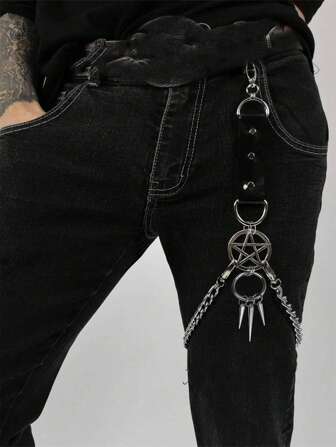 1pc Men Ring Decor Pants Chain For Decoration For Halloween For Going Out Outfit Wedding Party And For Gift Halloween Accessories, Halloween Costumes Autumn-Winter Accessories Halloween Costume,Suitable For Teens, Youth,Men,Casual, Outdoor, Athletic, Vacation, Graduation Gifts, Birthday, Daily Wear Halloween Costume Party Dark Style