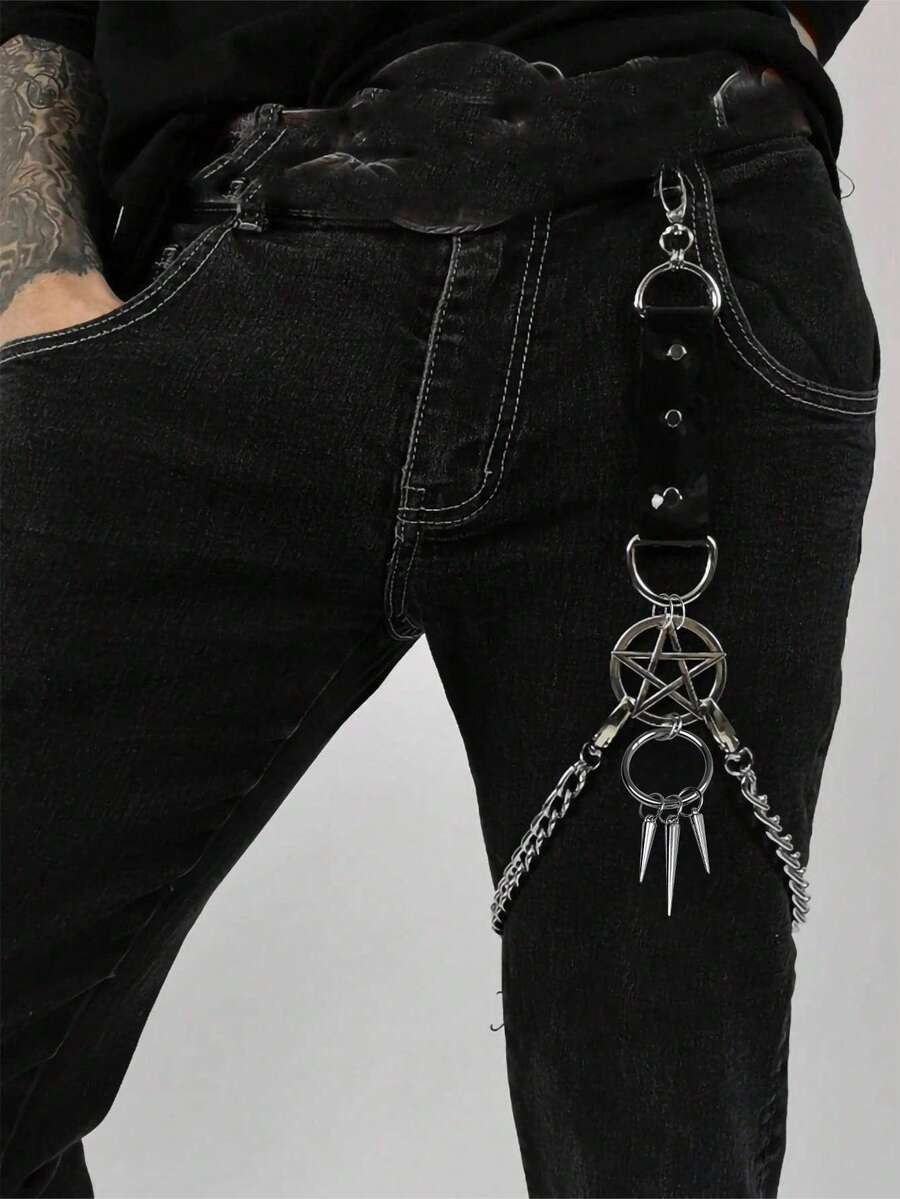 1 件男士戒指装饰裤链，用于万圣节装饰，用于外出装扮婚礼派对和礼物万圣节配饰，万圣节服装秋冬配饰万圣节服装，适合青少年、青年、男士、休闲、户外、运动、度假、毕业礼物、生日、日常穿着万圣节服装派对黑暗风格 - 黑色 - 查看 1