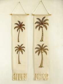 1 tấm thảm treo tường phong cách Boho nhiệt đới in hình cây cọ, thảm tua rua dọc hẹp, thích hợp trang trí phòng ngủ, phòng tắm, phòng khách (số lượng tua rua ngẫu nhiên) - Nhiều màu - Xem 10