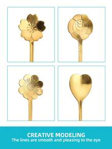 4/8pcs Small Flower Teaspoon Set, Coffee Spoon, Cute Ice Cream Dessert Spoon, Stainless Steel Cutlery Set, 12.3cm (4.84in) And 17.5cm (6.89in), Suitable For Wedding Party, Wedding Anniversary, Music Festival, Anniversary, Mother's Day Gift, Baking Party, Dessert Party. - Multicolor - View 6