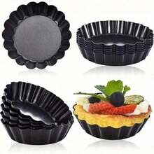1件/3件/5件/10件不粘可拆卸底部披萨盘，迷你蛋挞模具，圆形金属蛋糕烘焙模具，馅饼盘，蛋挞模具，碳钢底部可拆卸糕点模具，圆形蛋糕盘，耐用烤盘