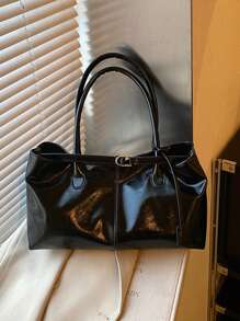 Large Capacity Tote Bag With Strap Decor, Women's 2025 New Retro Fashion Shoulder Bag, High-End Underarm Bag, Suitable For Shopping And Commuting, Versatile