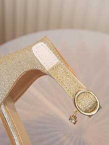 女童时尚露趾高跟凉鞋，金色 - 金色 - 查看 6