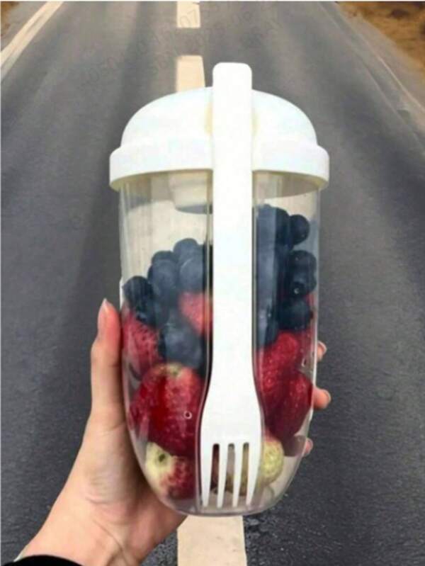 1pc Salad Cup With Fork And Lid, Lightweight Portable Office Weight Loss Meal Cup
