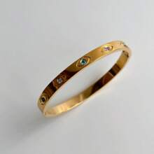 S SHOPBOHO 1 Peça Bracelete Rígido com Olho Grego Dourado 18k, Diamante, Sol Gravado, Folheado a Ouro, À Prova d'Água, Pulseira de Aço Inoxidável