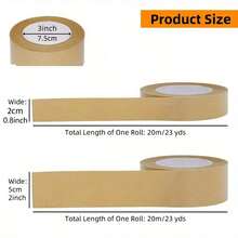1 rotolo di nastro di carta kraft della lunghezza di 20 m e larghezza di 2 cm/5 cm, adesivo, sensibile alla pressione, di colore marrone, utilizzato per mascheratura, impermeabilizzazione, imballaggio di scatole, magazzinaggio, trasloco, spedizione e sigillatura di cartoni.