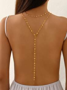 1pc European Style Luxury Hollow Heart Layered Tassel Y-Shaped Necklace For Women