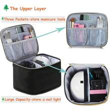 灯芯绒指甲油收纳盒和美甲灯盒，美甲套装收纳盒可容纳 30 瓶（15 毫升 - 0.5 液体盎司），指甲油便携盒带有美甲工具收纳区