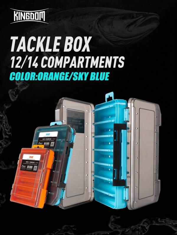KINGDOM Kingdom Plastic Fishing Box 12 14 Compartment High Strength Double Sided Bait Fishing Accessories Storage Fishing Tackle Box