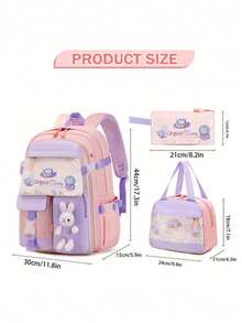 Set di 3 pezzi, zaino di moda con borsa termica e astuccio, design multi-scomparti di grande capacità, chiusura con doppia cerniera, cinghie antiscivolo con molletta sul petto, tasche laterali per bottiglia d'acqua e ombrello, adatto per uso quotidiano e viaggi, zaino in poliestere impermeabile, regalo per il ritorno a scuola, forniture scolastiche, leggero, portatile, con astuccio, carino, adatto per ragazze adolescenti, donne, studenti universitari, perfetto per il ritorno a scuola, il primo giorno di scuola, la scuola elementare