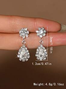 1 Pair Of Navy Blue Zirconia Earrings With Water Droplets,Suitable For Giving Gifts To Parties, Parties, Festivals, And Other Parties - Teardrop - View 7