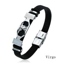 Stainless Steel Constellation Bracelet For Women Men Zodiac Sign Leather Bracelet Wristband Jewelry Birthday Gift
