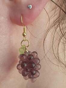 1 Pair Cute Resin Green And Purple Grape Fruit Design Clip-On Earrings, Fresh Summer Style, Great Gift For Her, Suitable For Daily Wear