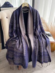 1pc Pashmina Shawl Two Tone Paisley Jacquard Scarves Beach Cover Up Sarong Cashmere Feel Rave Soft Silky Reversible Wrap Scarf Fringes Daily Life Evening Dresses Travel Office Wedding And Gift