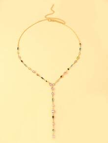 1 件新品欧美时尚独特彩色水晶流苏项链，稀有高端彩色锆石锁骨链 - 幾何 - 查看 3