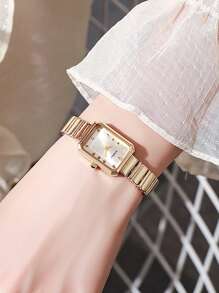Conjunto de 5 peças de relógio quadrado feminino com joias azuis e cristal branco - Relógio de quartzo casual da moda com colar, anel e brincos (sem caixa), relógios femininos