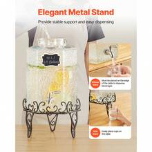 Beverage Dispenser, 2.5 Gallon Drink Dispensers For Parties, Glass Juice Dispenser With Metal Stand, Stainless Steel Spigot, Iced Tea Lemonade Juice Water Dispensers For Parties - Glass 2.5 Gal - 查看 5