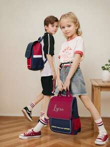 Personalized Customized Children's Backpack, Customized Children's Embroidered Large-Capacity Backpack, Commuter Backpack That Is Both Good-Looking And Dirt-Resistant, With A Fashionable British Style Design Suitable For Travel,Commuting,Back To School.(Size Suitable For 3-6Y) - 彩色 - 查看 2