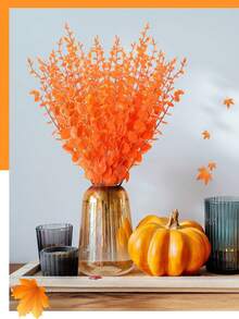 15/30/60 件/人造橙色桉树花束装饰，采用桉树叶花环材料，秋季派对装饰，家居装饰客厅，花瓶，户外花园，秋季万圣节花瓶装饰。，假植物