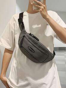 1 件 Peach Tree 时尚简约纯色字母印花可调节肩带拉链开合男士胸包，休闲百搭，适合日常穿着、运动、旅行、街头服饰，轻便防水尼龙，带多隔层腰包 - 灰色 - 查看 5