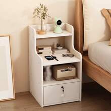 1 pieza Gabinete de almacenamiento con cajón para dormitorio con cerradura, pequeña estantería de almacenamiento, mini gabinete - Blanco - Ver 1