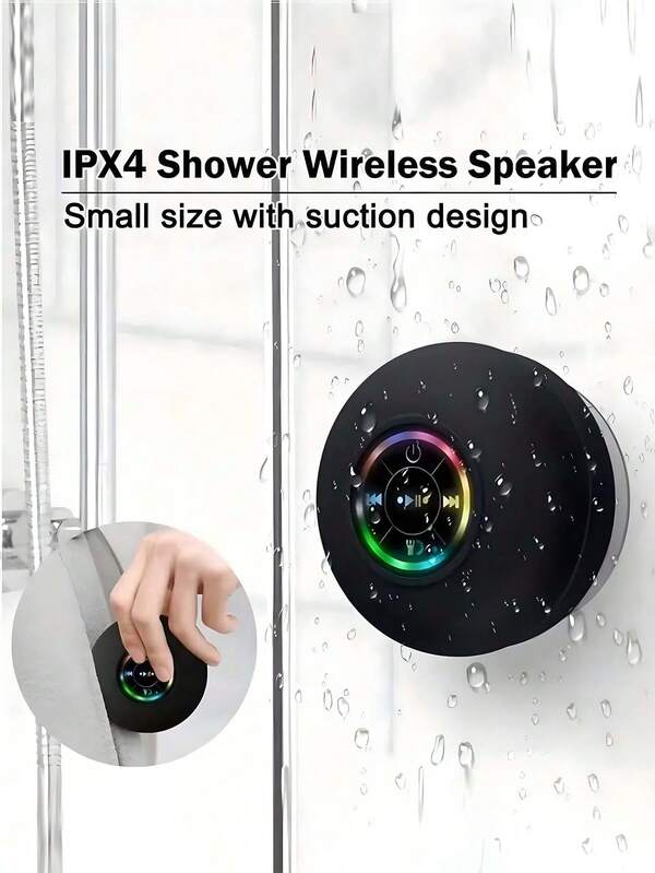 1 pieza Altavoz Bluetooth mini portátil, LED resistente al agua con ventosa, recargable por USB, adecuado para viajes, baño, exteriores, fiestas y hogar, regalo para el Día de la Madre, San Valentín, cumpleaños, vacaciones, Navidad, Día del Padre (estilos de pegatinas aleatorios)